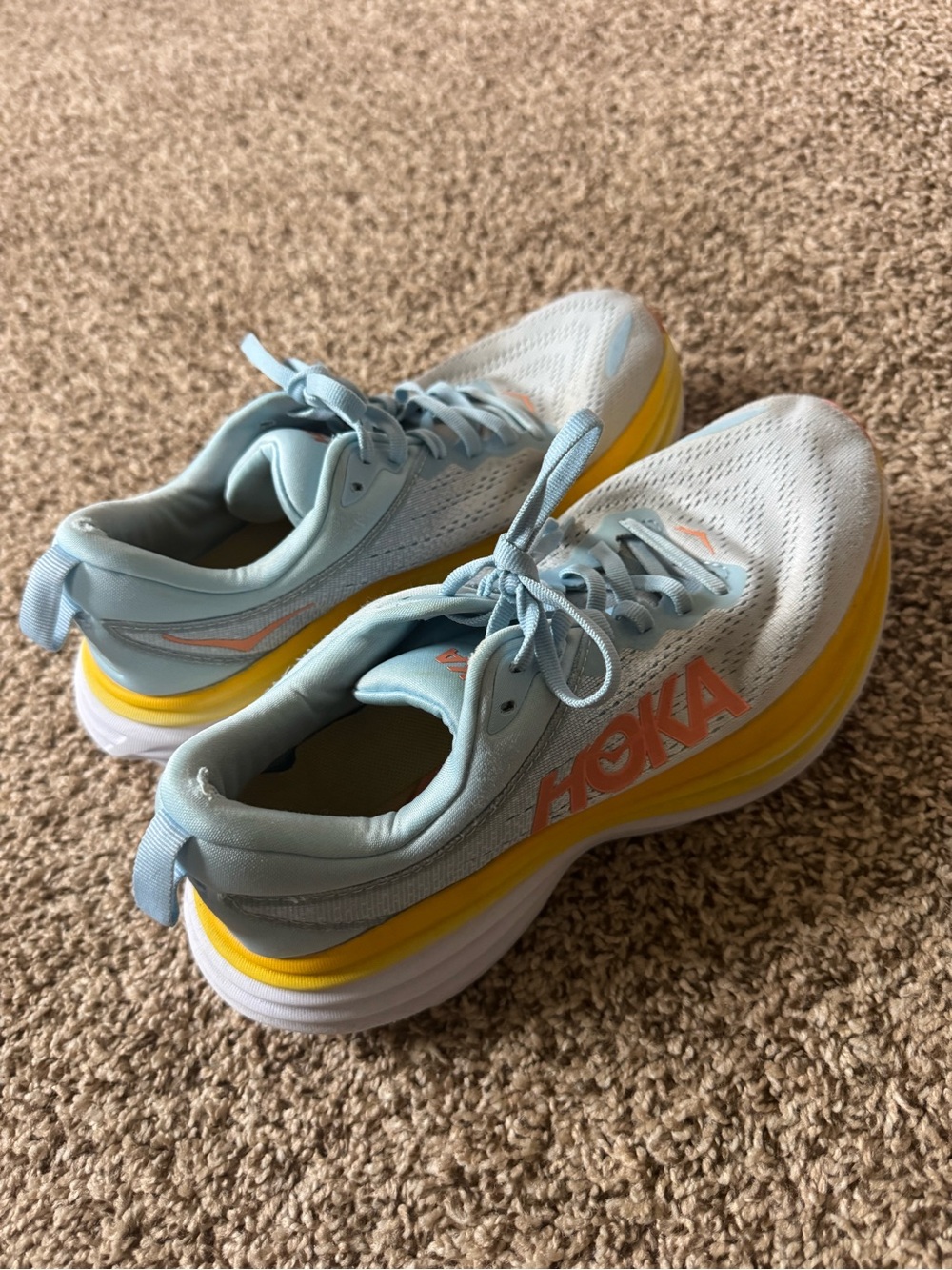 Hoka Bondi 8 Women's Light Blue and Yellow Cushion Running Sneakers